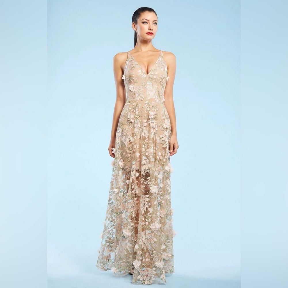 Dress The Population Sidney Deep V-Neck Lace Gown